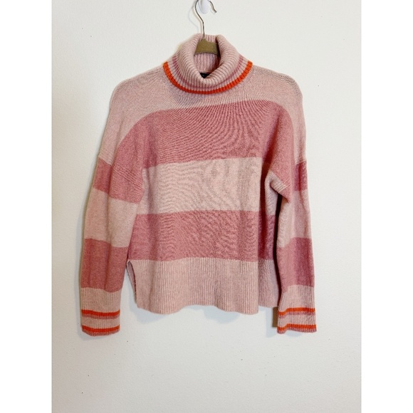 J.Crew Pink Striped Turtleneck Sweater in Alpaca & Merino Wool Supersoft… - Picture 2 of 7